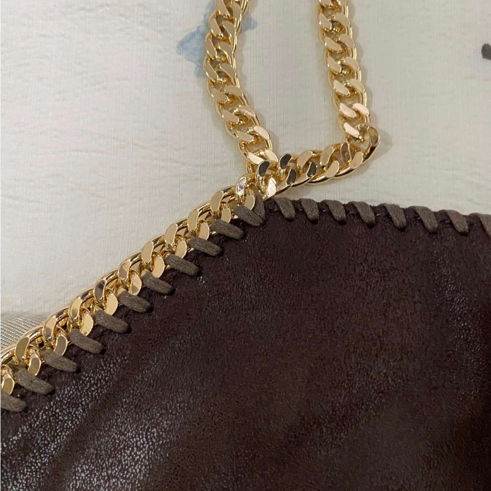 Stella McCartney Dark Brown Faux-Leather Tote with Gold Chain Trim - Picture 6 of 10